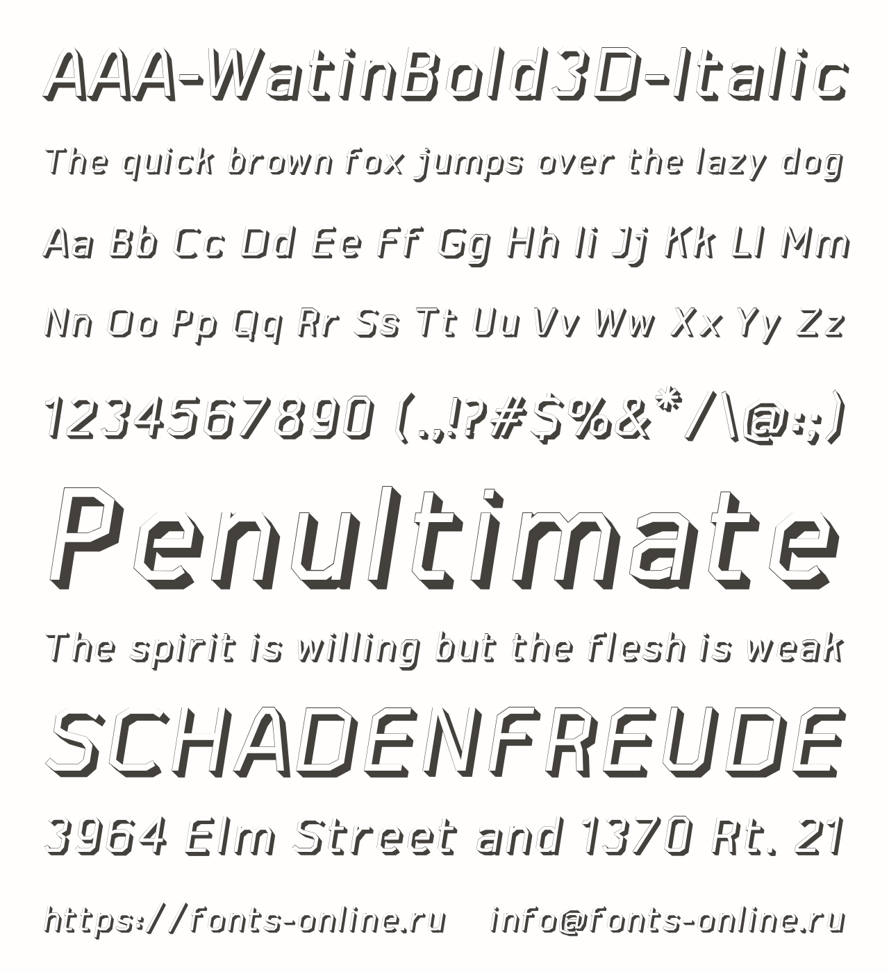 Шрифт AAA-WatinBold3D-Italic