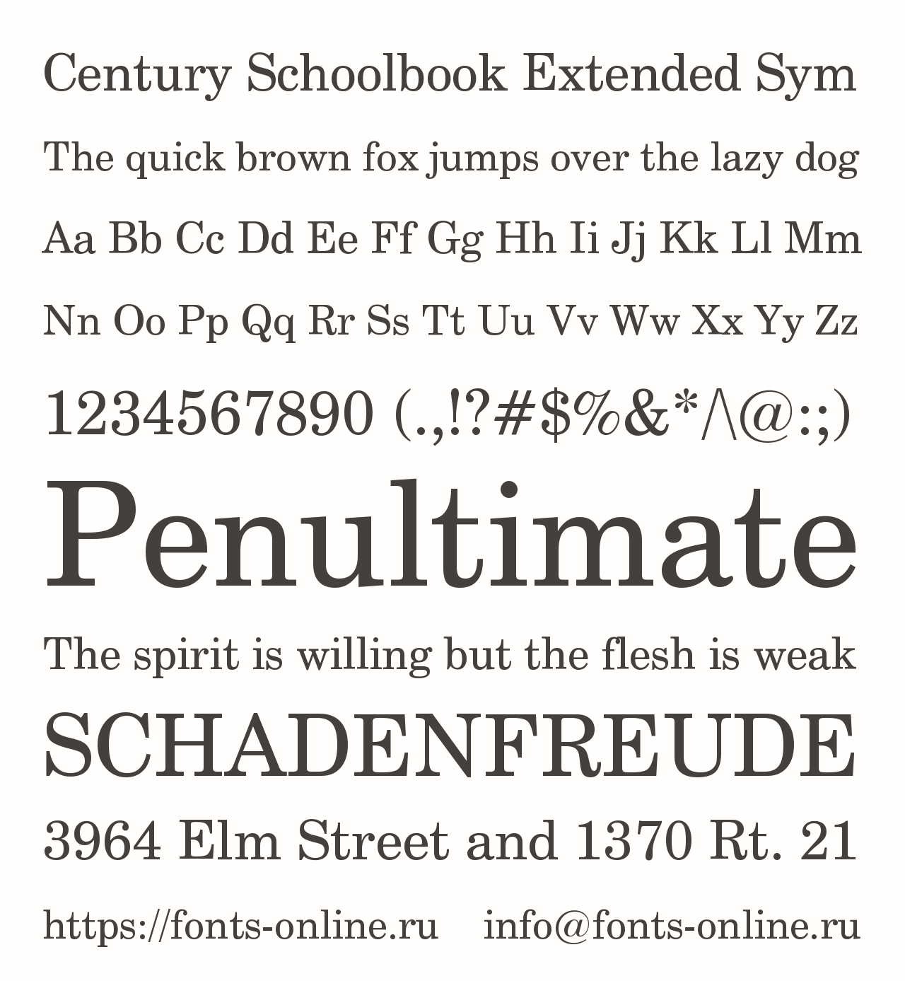 Шрифт Century Schoolbook Extended Sym